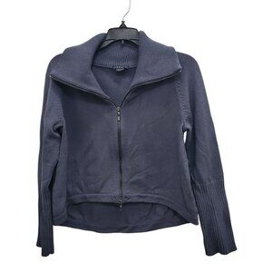 Theory Women's Charcoal Fold‎ Over Collar High Low Cropped Double Zip Sweater L